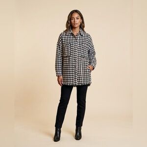 Trendyol Houndstooth Tweed Shacket Jacket Black White Size M Fringe Hem